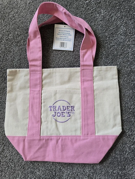 New Trader Joe's Pink & Cream Mini Canvas Tote Bag - Picture 3 of 3